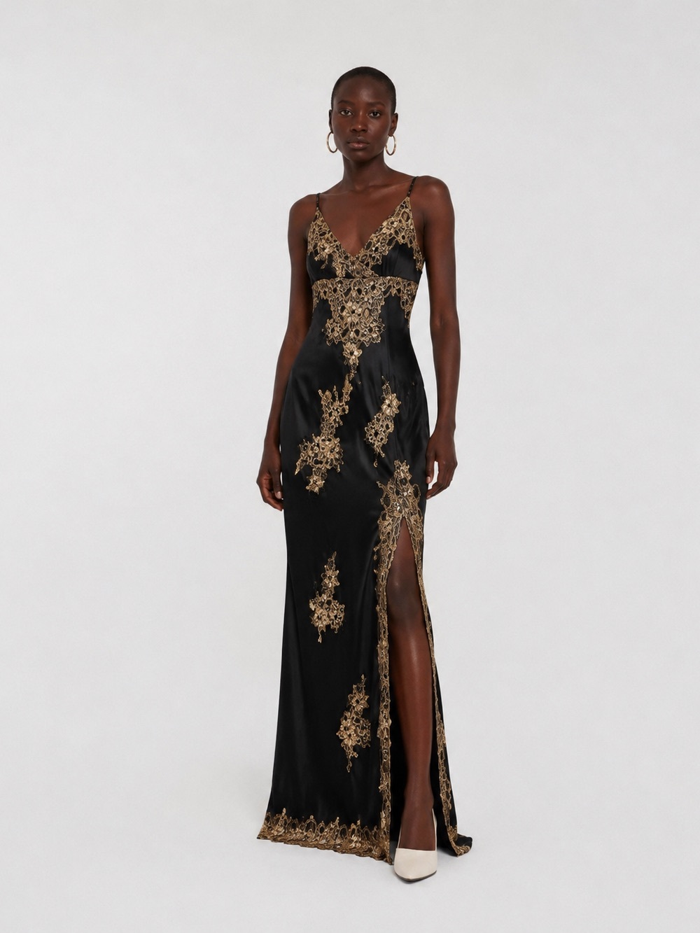 Vintage Sue Wong 100% Silk Black Gold Beaded Embroidered Mermaid Gown XS